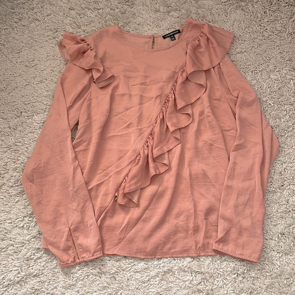 Lane Bryant Shimmery Rose Gold L/S Ruffle Detail Blouse, size 14 - Picture 1 of 5